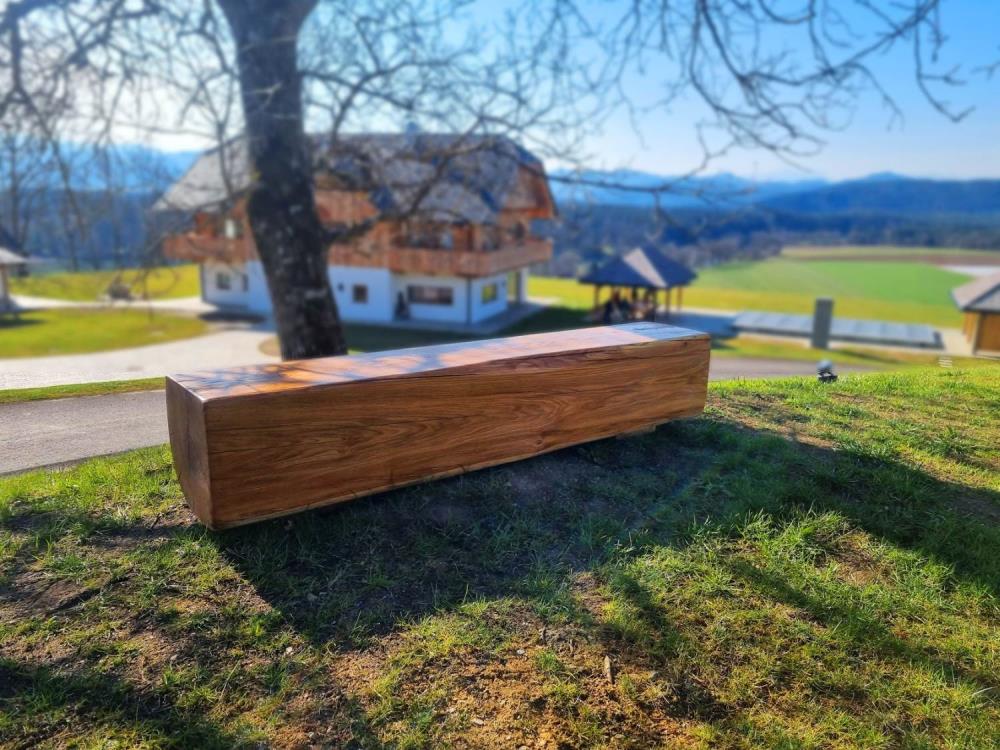 Gartenbank Panorama . Sitzblock aus Eichenholz
